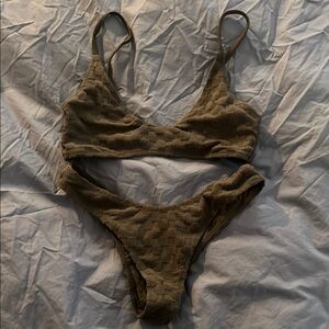 TJ Swim Checkered Brown Bikinj NWOT